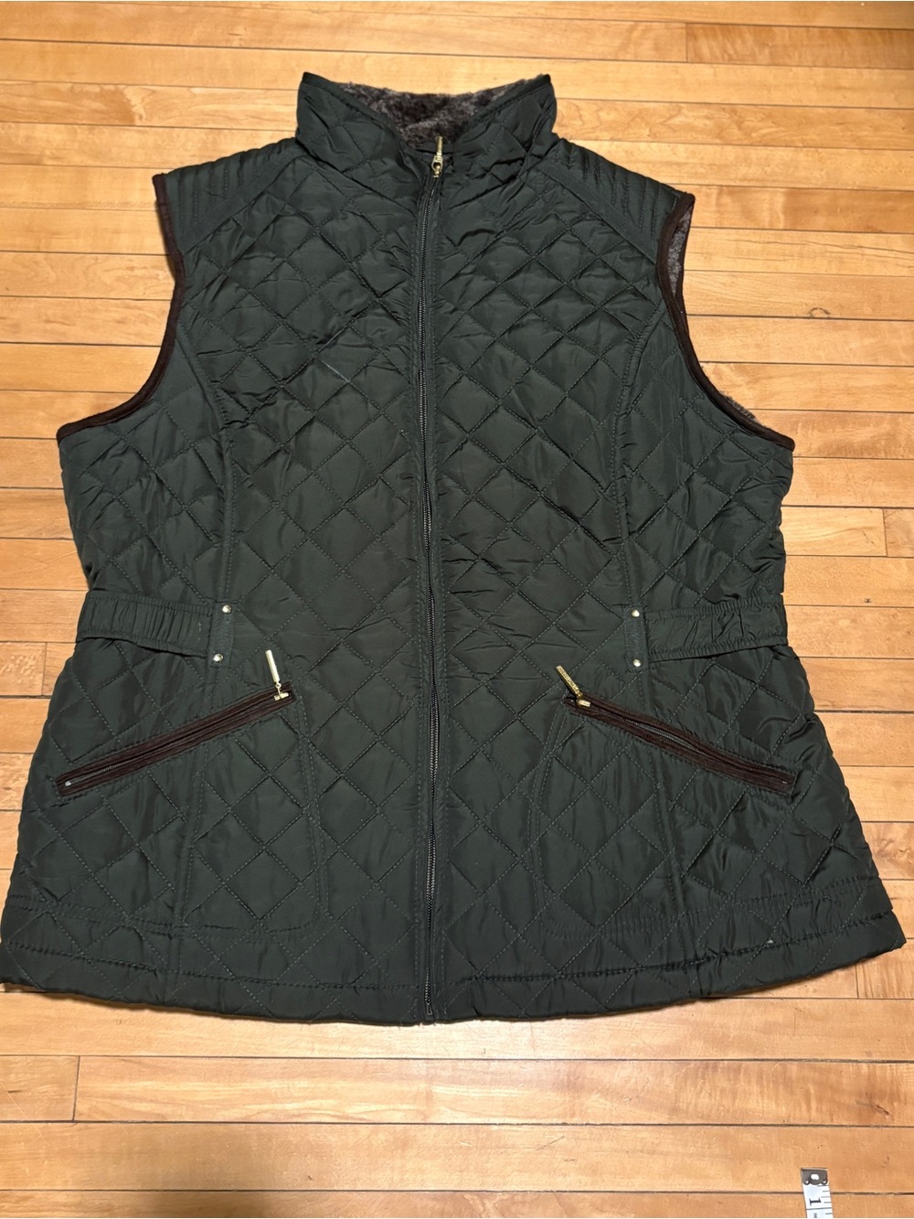 Weatherproof Dark Green Quilted Women's Vest with Zip Pockets